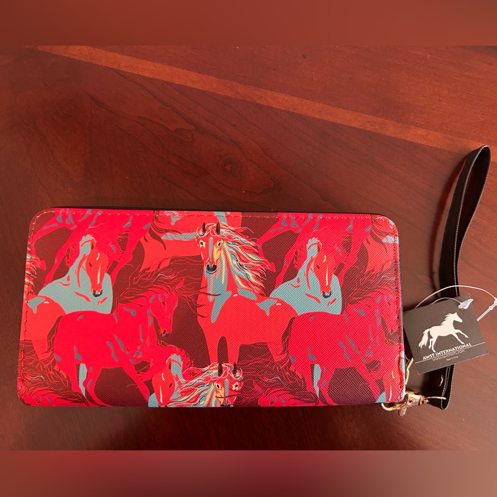 NWT AWST Red Horse Print Wallet with Wristlet.